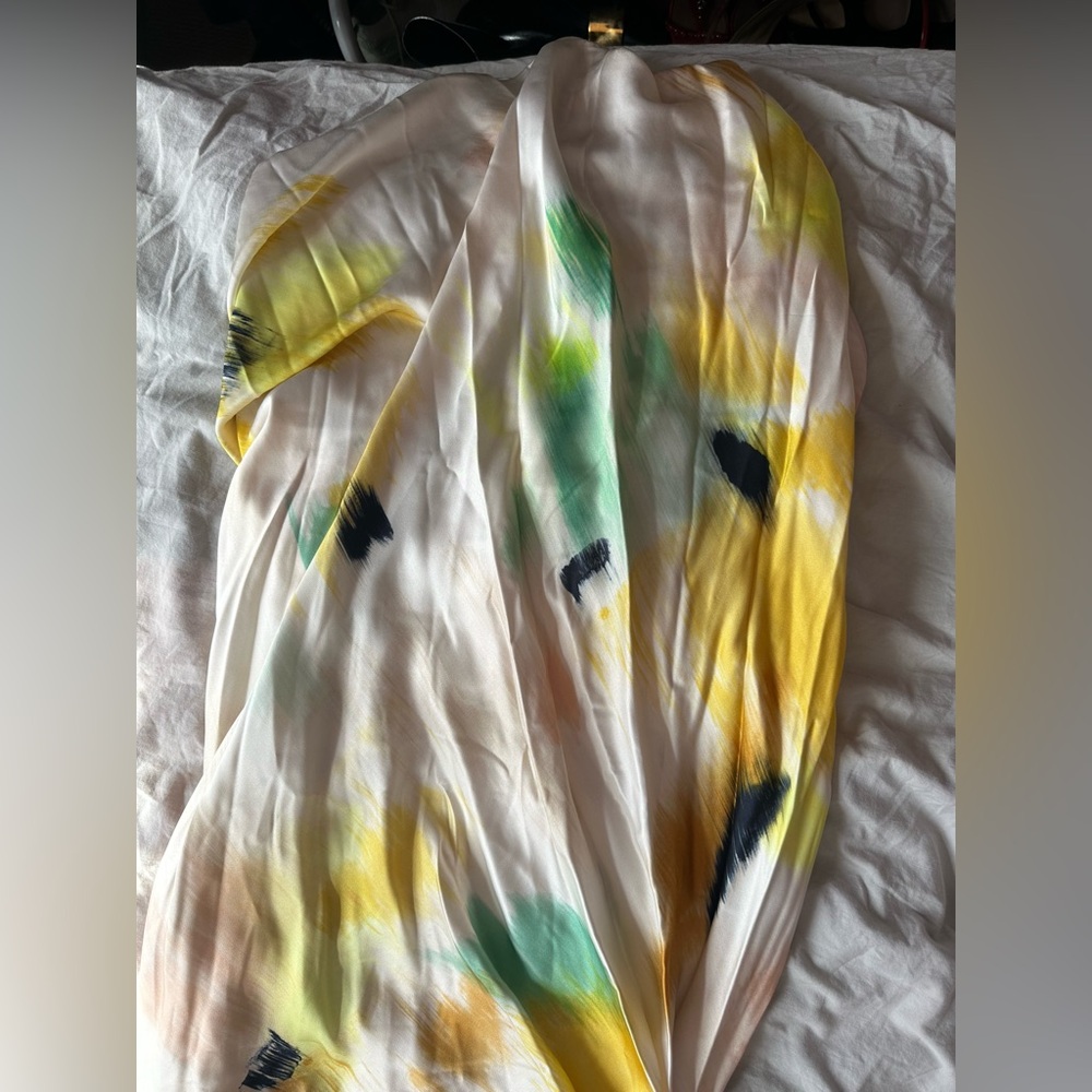A.L.C One Shoulder Abstract Print Ruched Maxi Dress Size 0 Multicolor Silk Blend - Picture 14 of 16
